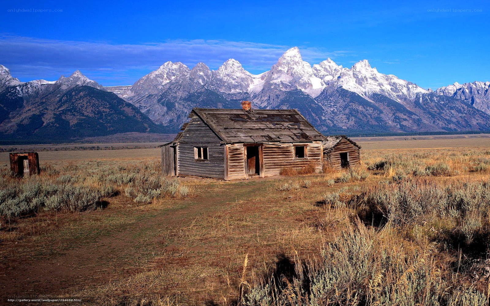 Abandoned cabin in mountain valley