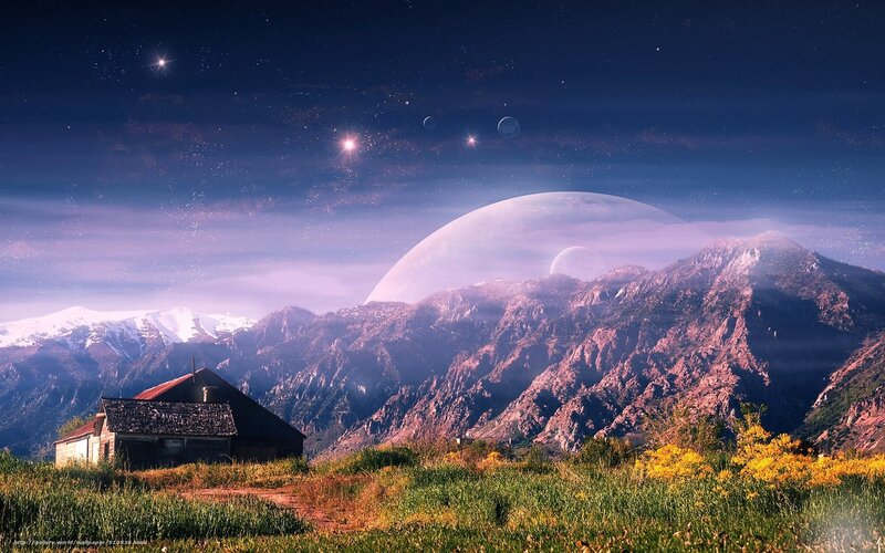 Abandoned Cabin in Mountains — Blue, Serene