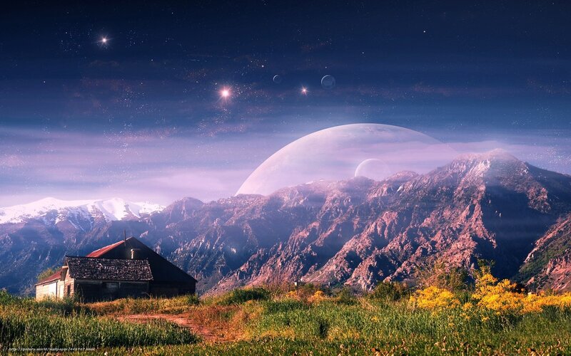 Abandoned Cabin in Mountains — Blue