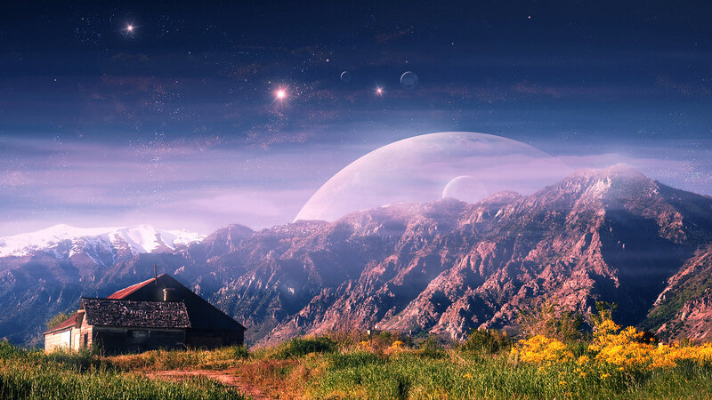 Abandoned Cabin in Mountains — Purple