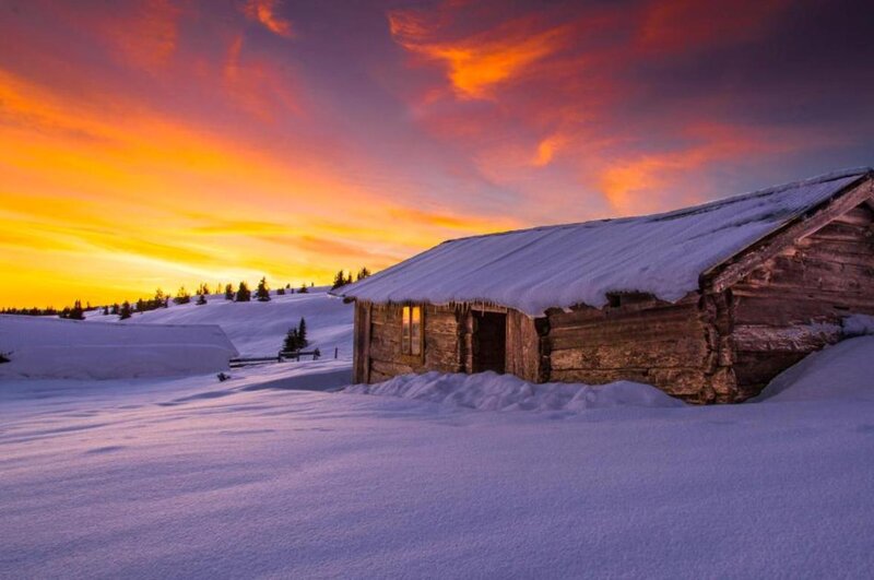 Abandoned Cabin in Snow — Orange