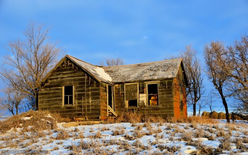 Abandoned cabin in winter