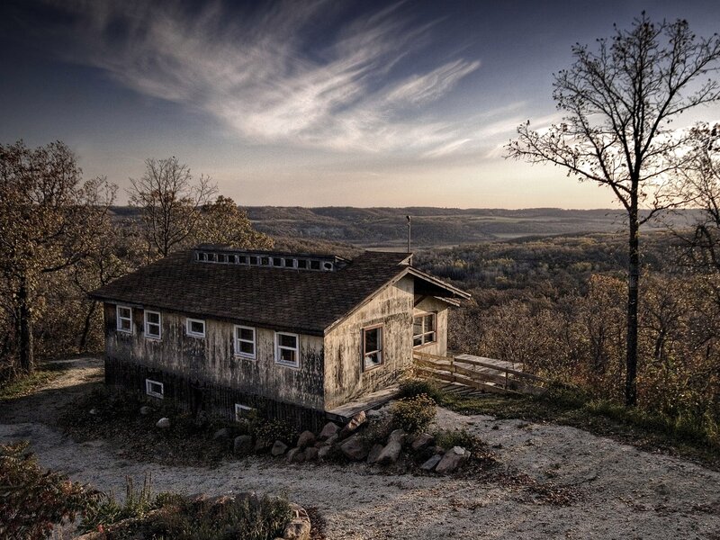 Abandoned Cabin on Hill — Brown, Dramatic, Sunset, Photograph, Trees