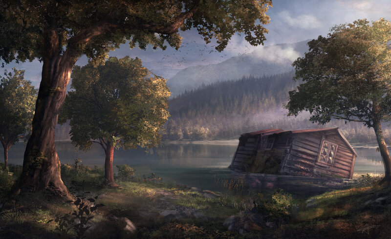 Abandoned Cabin on Lake — Green