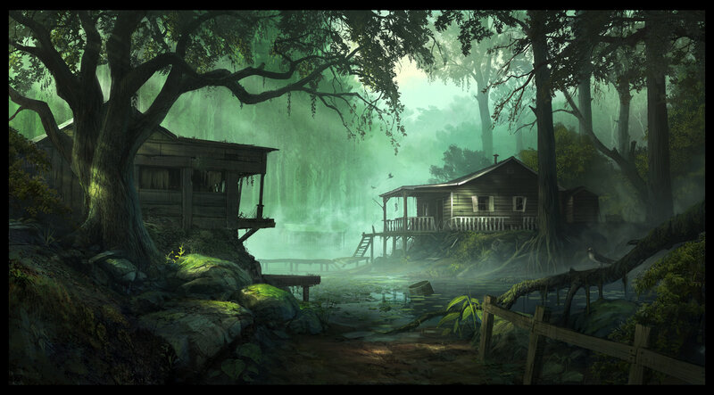 Abandoned Cabins in Swamp — Green