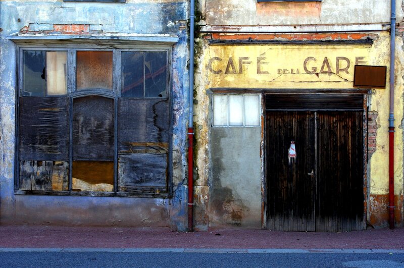 abandoned café facade