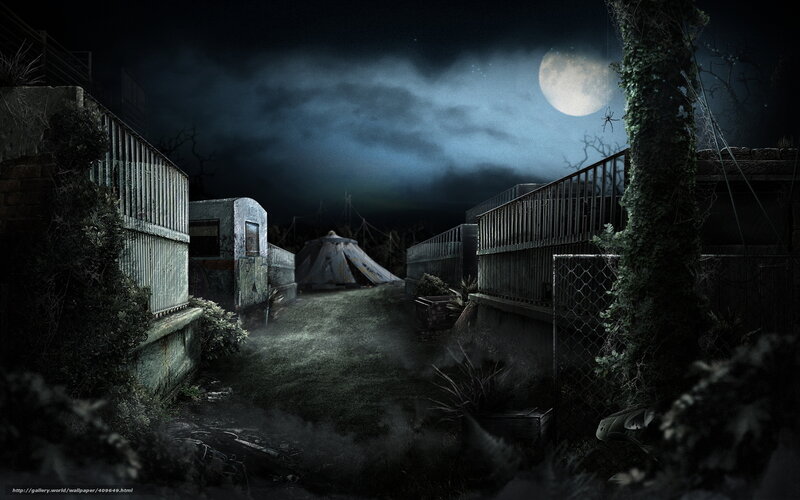 Abandoned camp at night