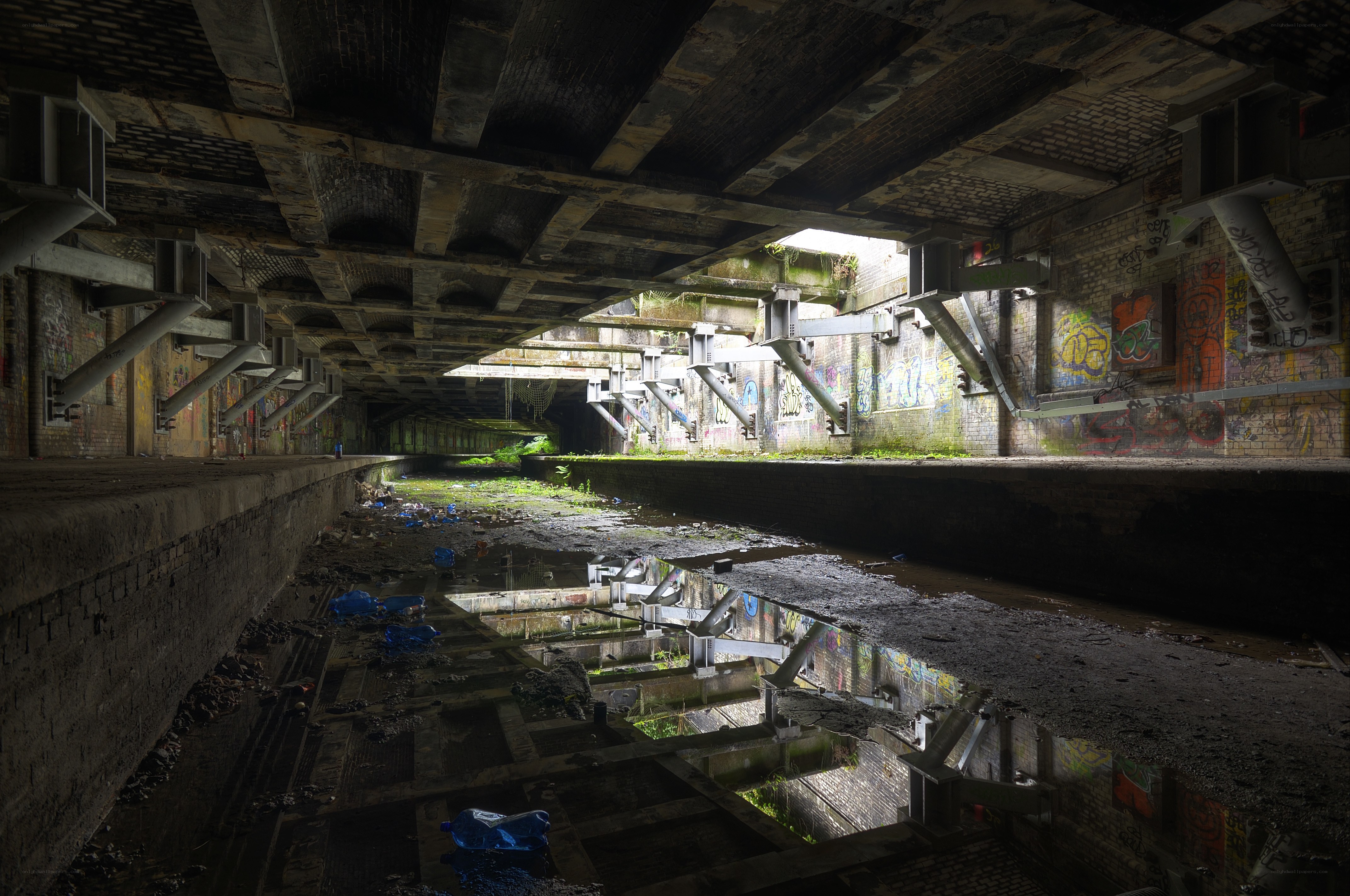 Abandoned canal under bridge
