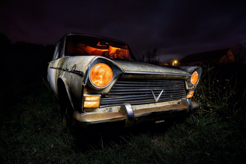 Abandoned Car at Night — Black