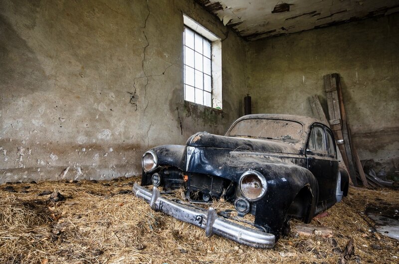 Abandoned Car in Barn