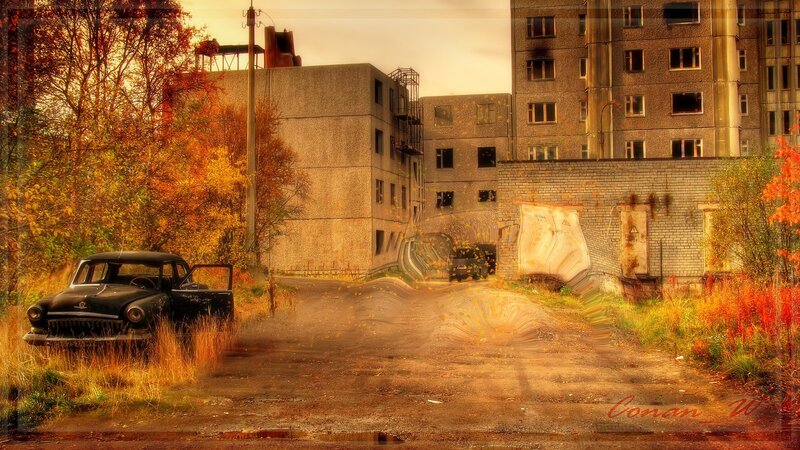 Abandoned Car in Courtyard