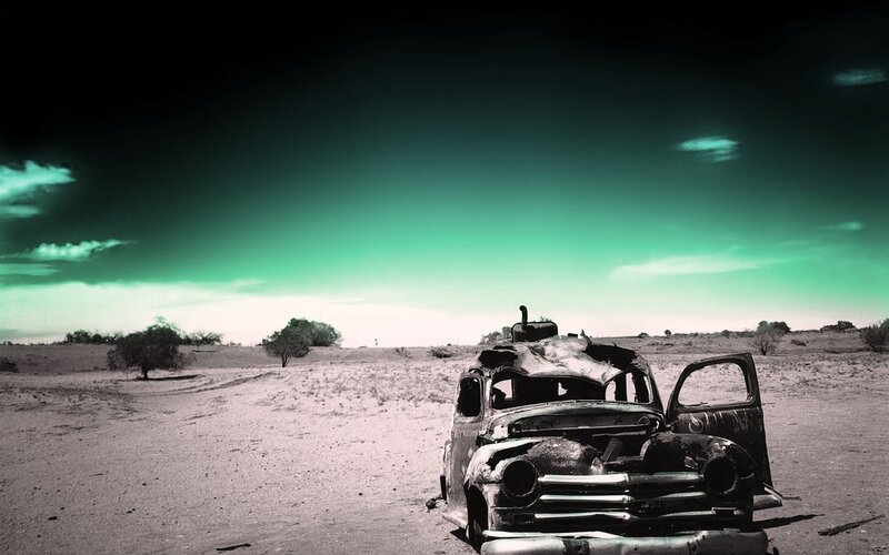 Abandoned car in desert