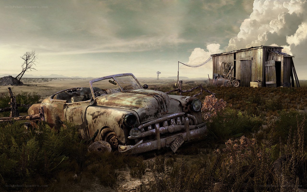 Abandoned car in desert