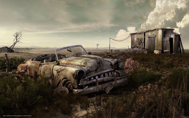 Abandoned Car in Desert — Brown, Desolate, Afternoon