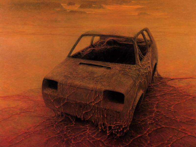 Abandoned Car in Desert — Orange, Desolate