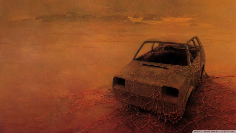 Abandoned Car in Desert — Orange, Dramatic
