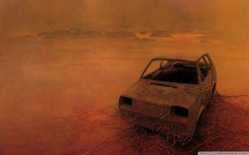 Abandoned Car in Desert — Orange