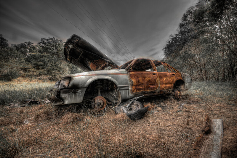 Abandoned Car in Field — Brown