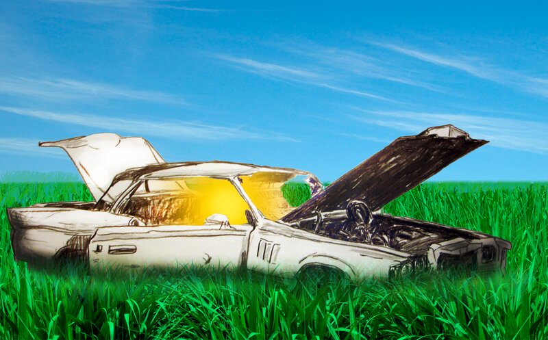 Abandoned Car in Field — Green, Serene