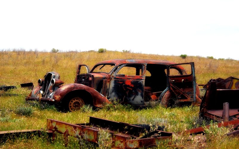 Abandoned Car in Field — Green