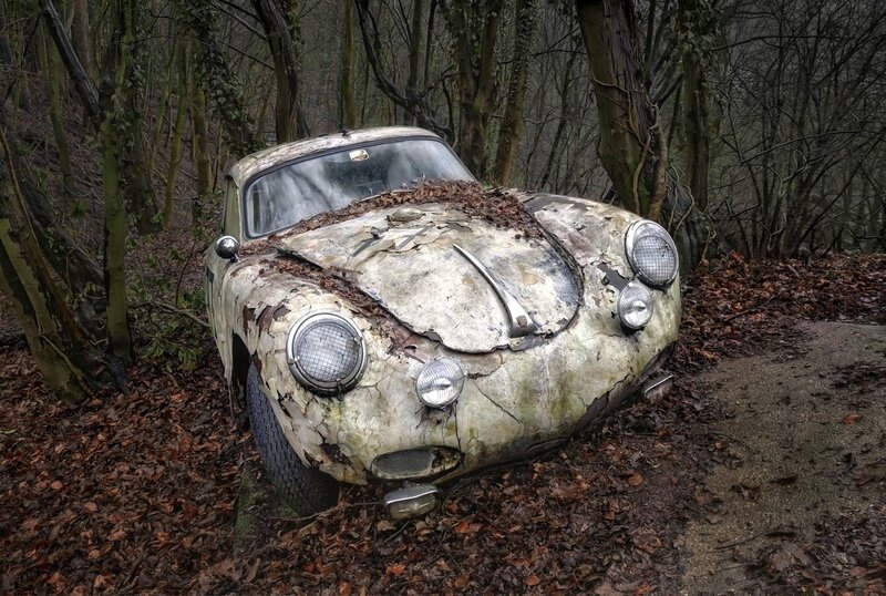 Abandoned Car in Forest — Brown, Desolate