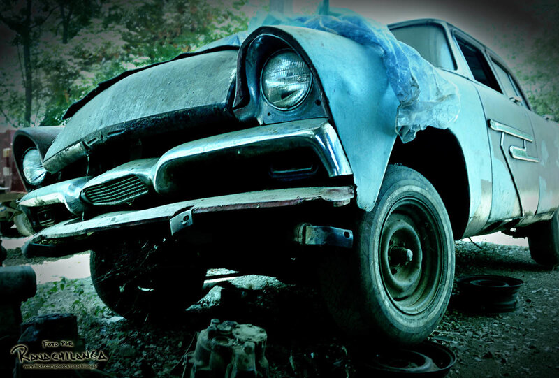 Abandoned Car in Junkyard — Blue
