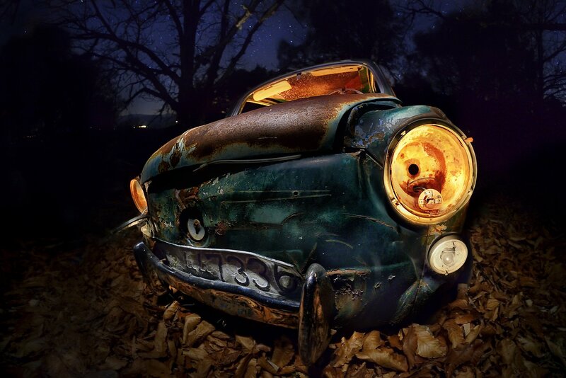 Abandoned Car in Leaves