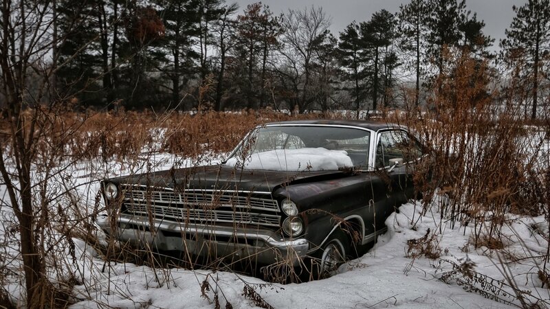Abandoned Car in Snow — Black