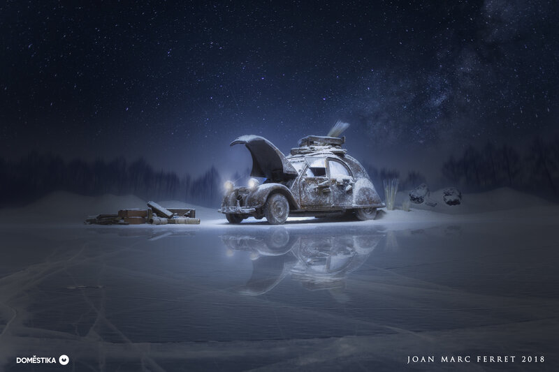 Abandoned Car in Snow — Blue