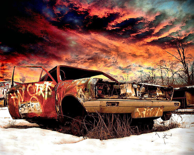 Abandoned Car in Snow — Red