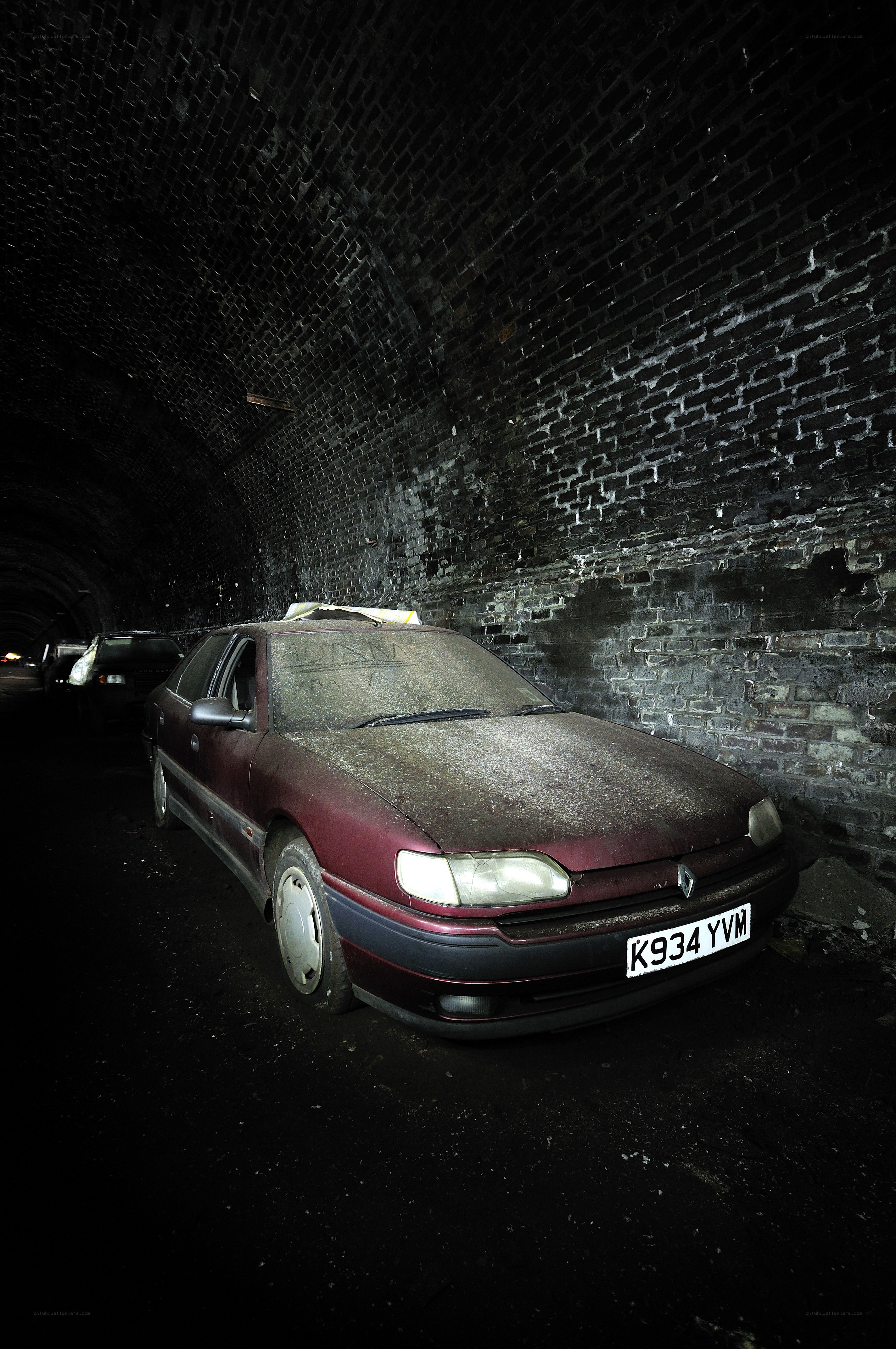 Abandoned car in tunnel