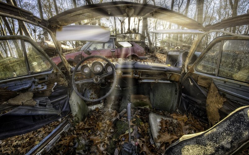 Abandoned Car Interior — Brown, Desolate