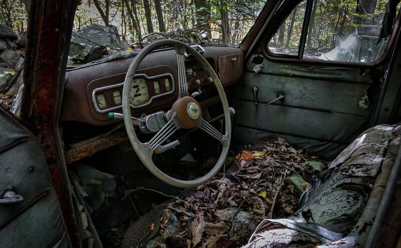 Abandoned Car Interior — Brown