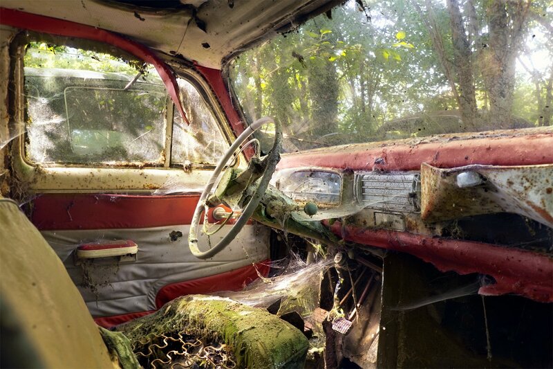 Abandoned Car Interior — Red