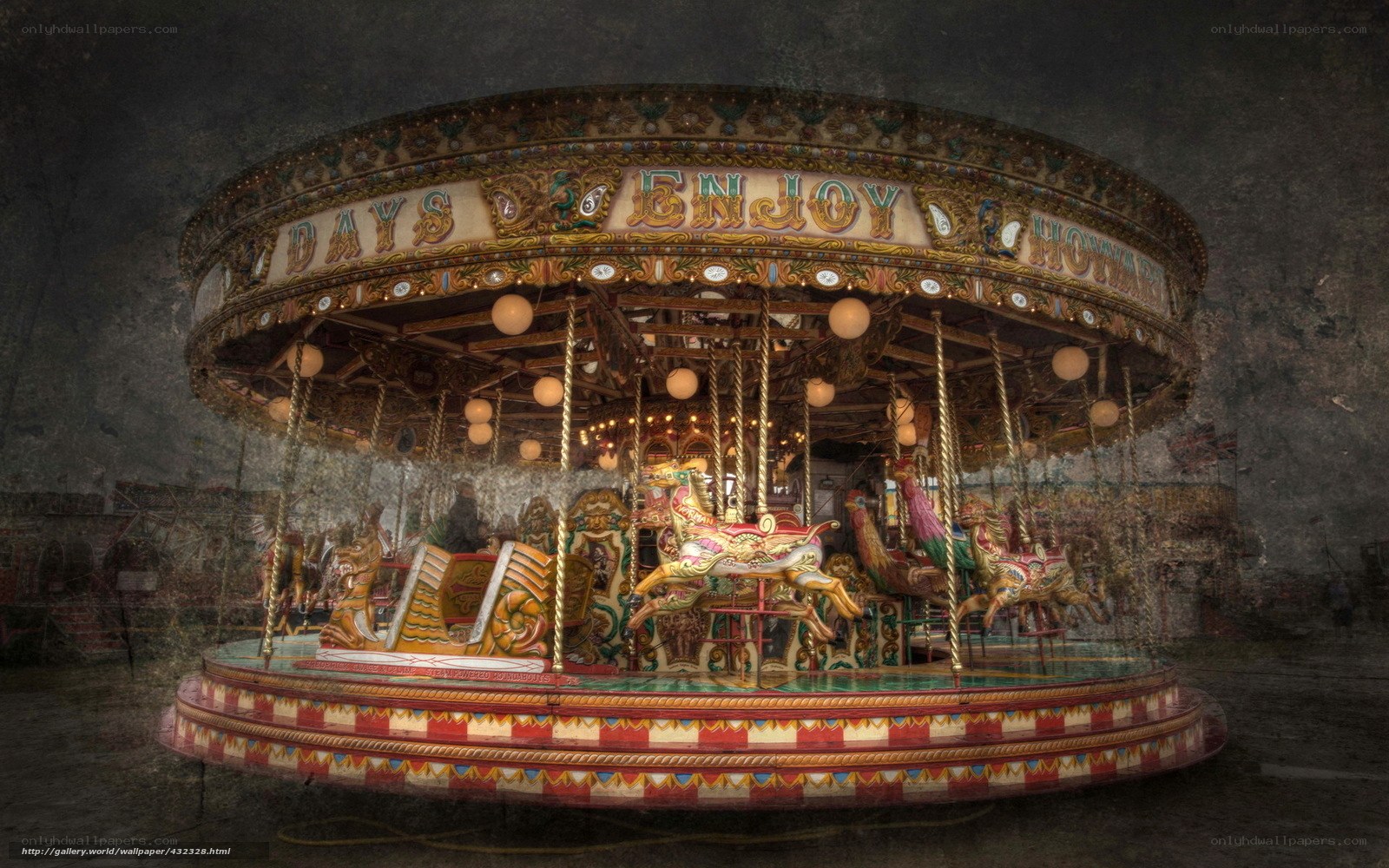 Abandoned carousel in dim light