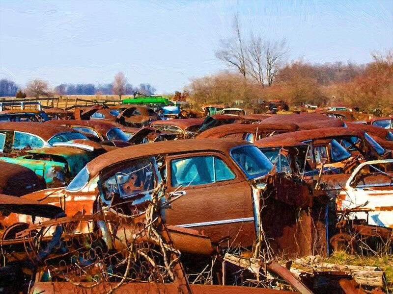 Abandoned Cars in Junkyard — Brown