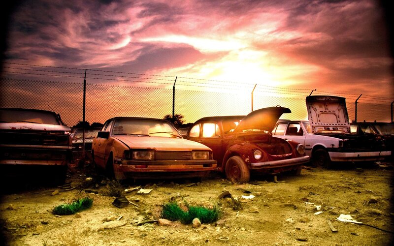 Abandoned Cars in Junkyard — Orange