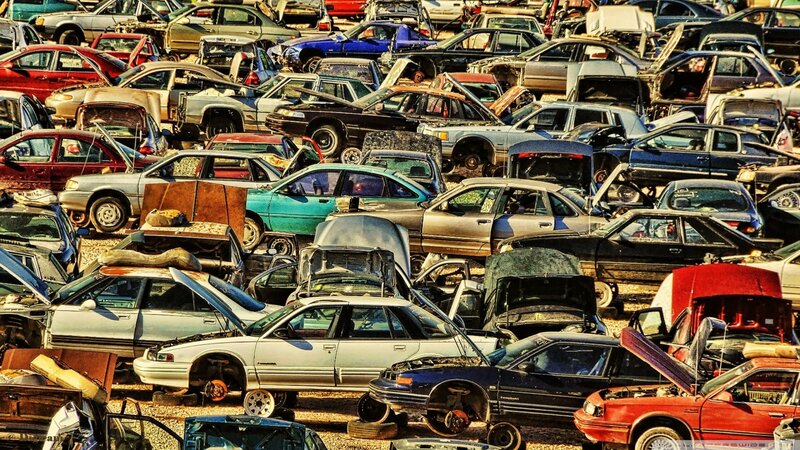 Abandoned Cars in Junkyard