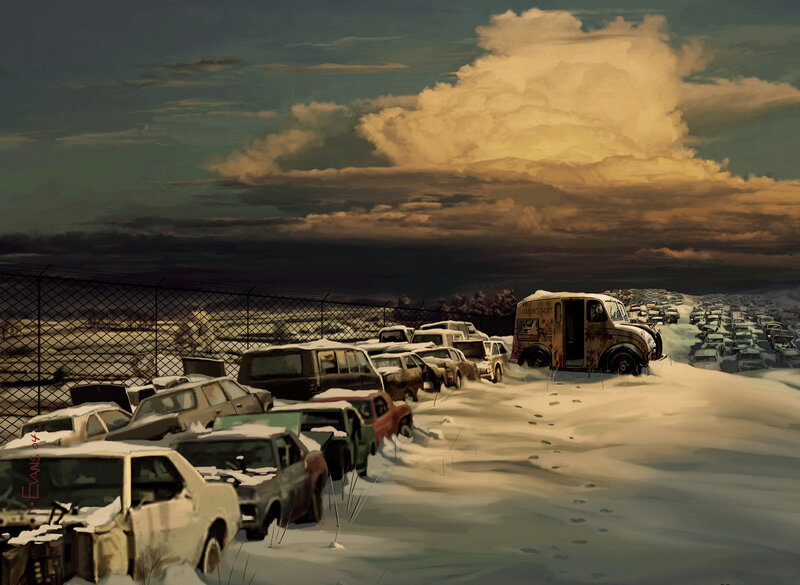 Abandoned cars in snow