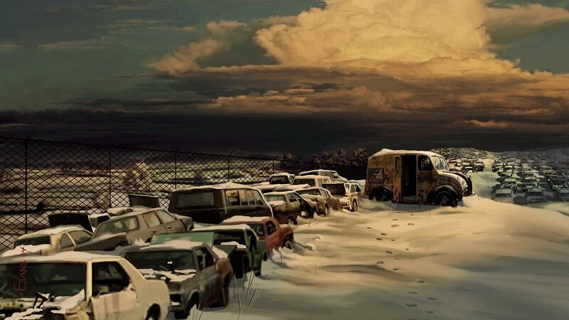 Abandoned Cars in Snow — Brown