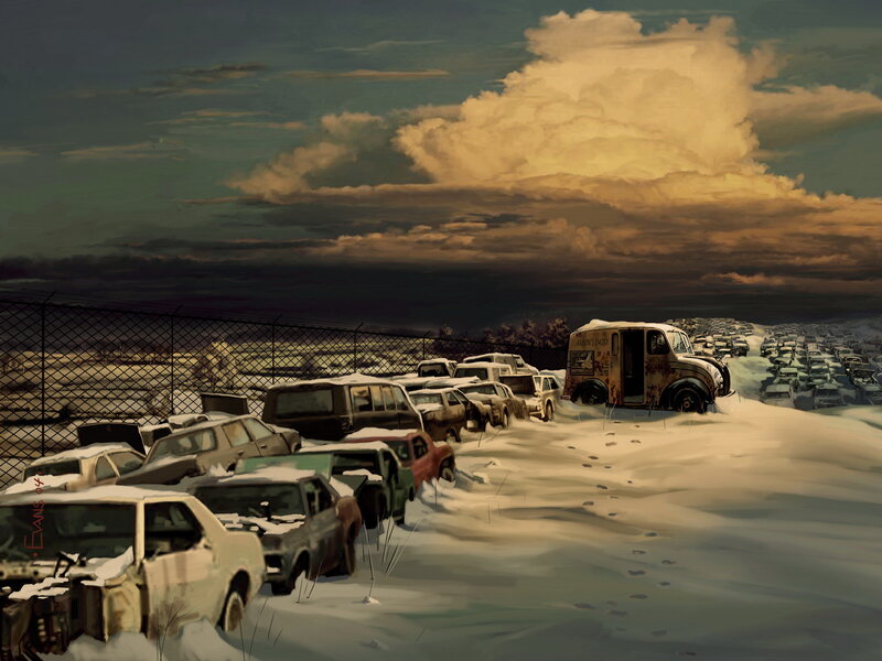 Abandoned Cars in Snow — White