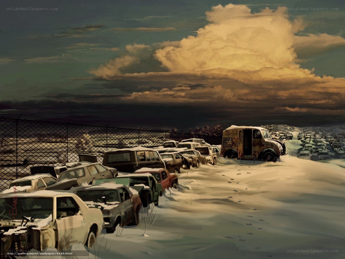 Abandoned cars in snow
