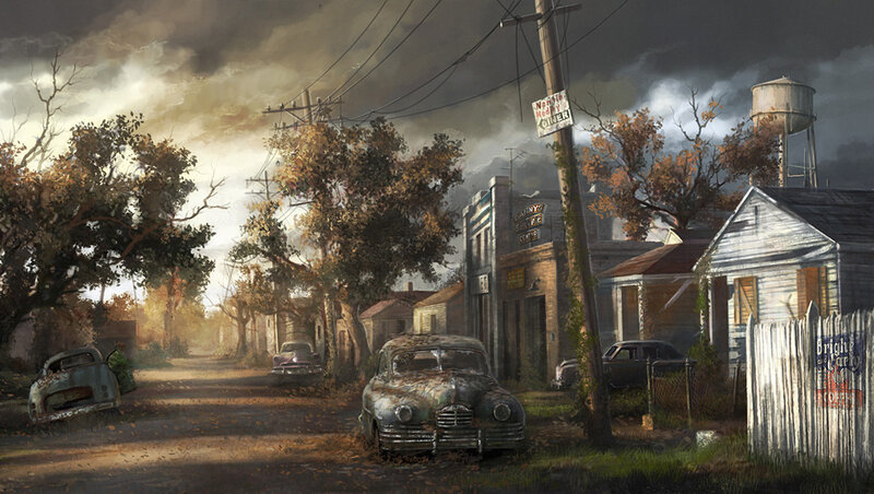 Abandoned Cars on Street — Brown, Dramatic