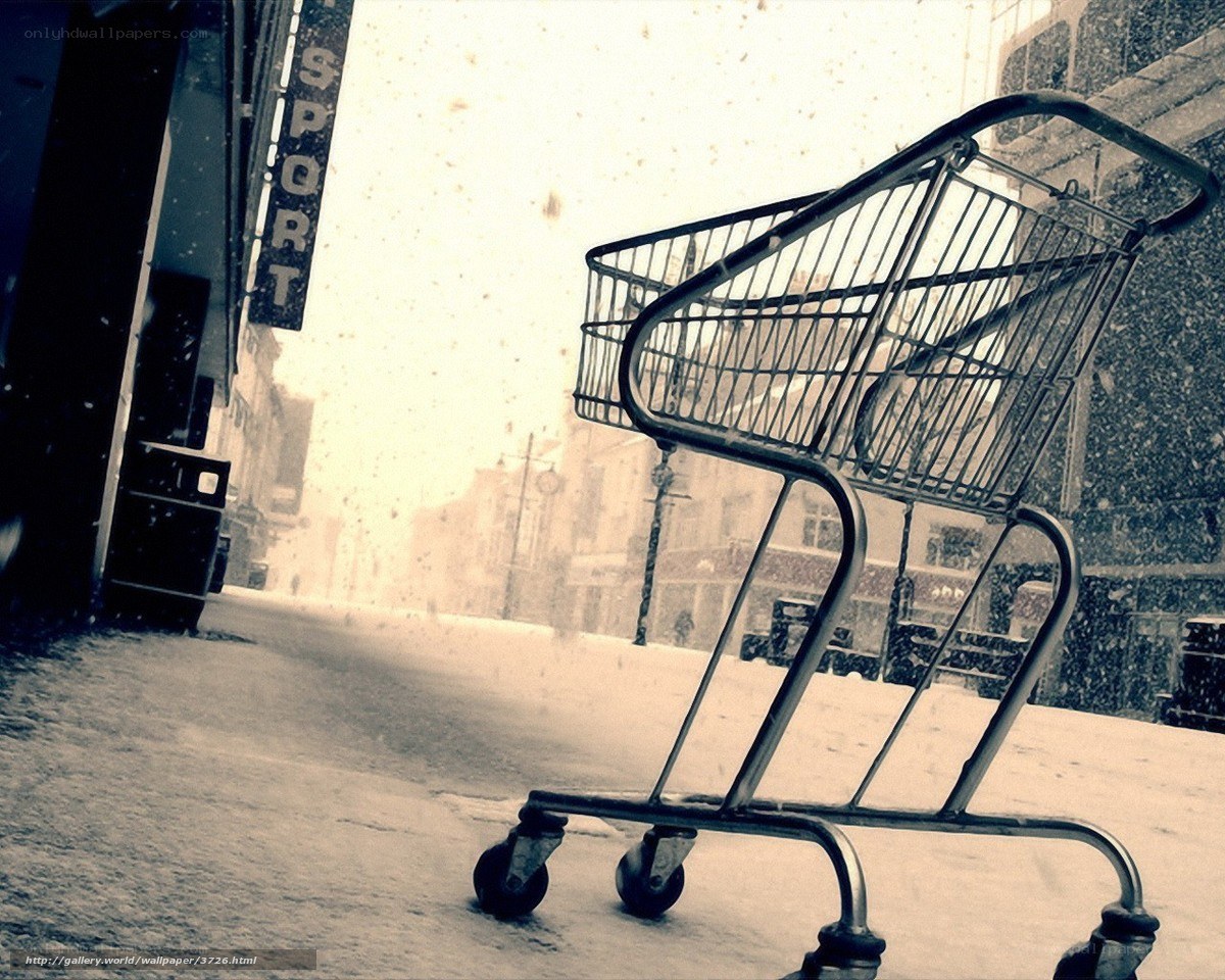 Abandoned cart in snowstorm