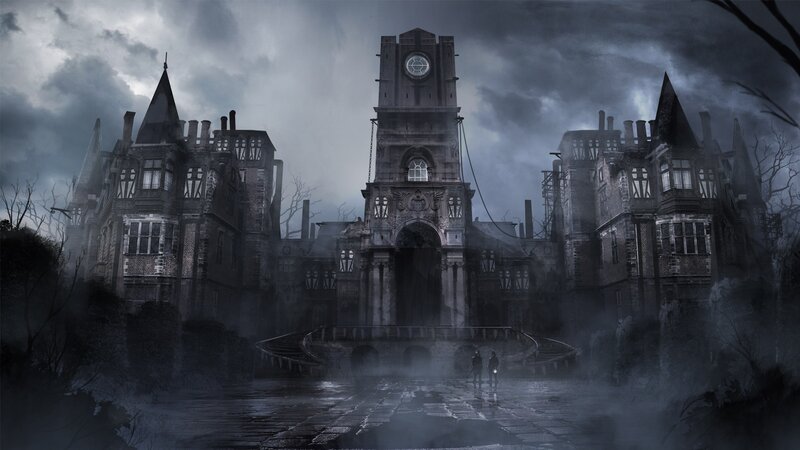 Abandoned Castle at Night — Gray