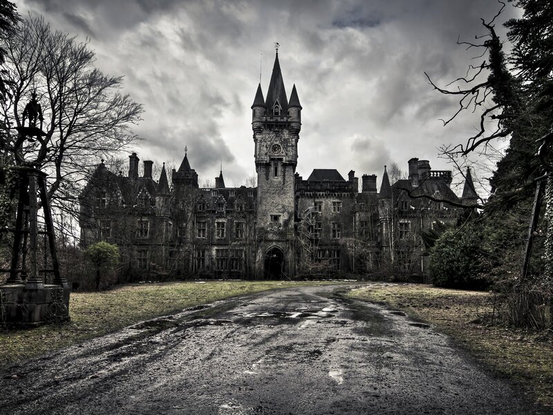 Abandoned Castle — Gray, Dramatic, Autumn, Photograph, Tower, Road