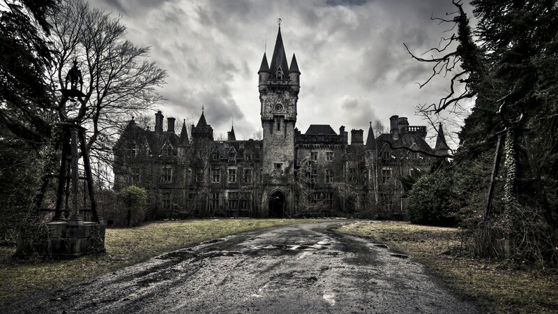 Abandoned Castle — Gray, Dramatic, Photograph, Trees, Path