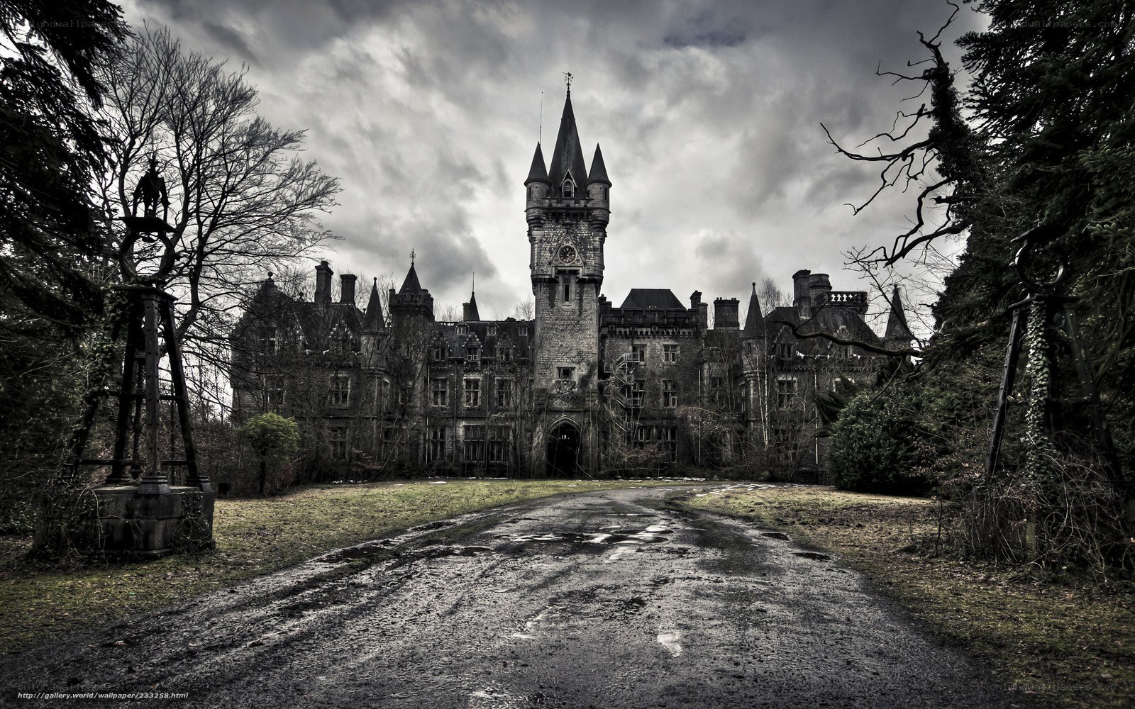 Abandoned castle in overcast weather