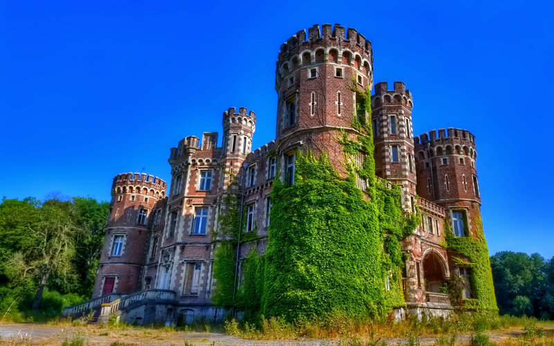 Abandoned castle with ivy