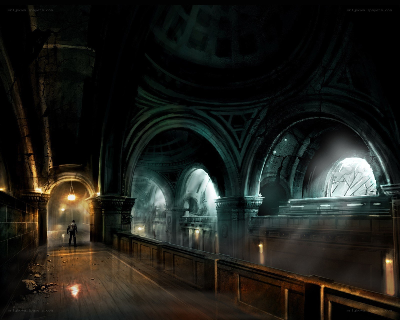 abandoned cathedral hallway
